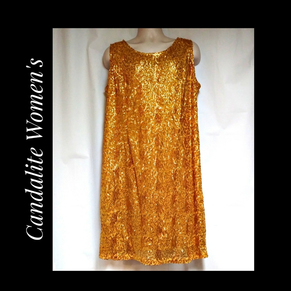 Candalite Women's Prom Party Dress Gold Sequins 2X